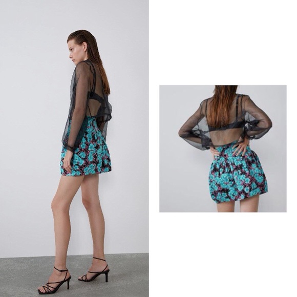 Zara NWT Retro Bubble Floral Mini Skirt XS - Picture 5 of 9